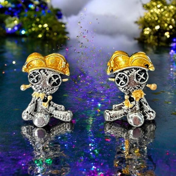 Gothic Voodoo Jester Doll Stud Earrings for the Ultimate New Orleans Vibe - Picture 3 of 4